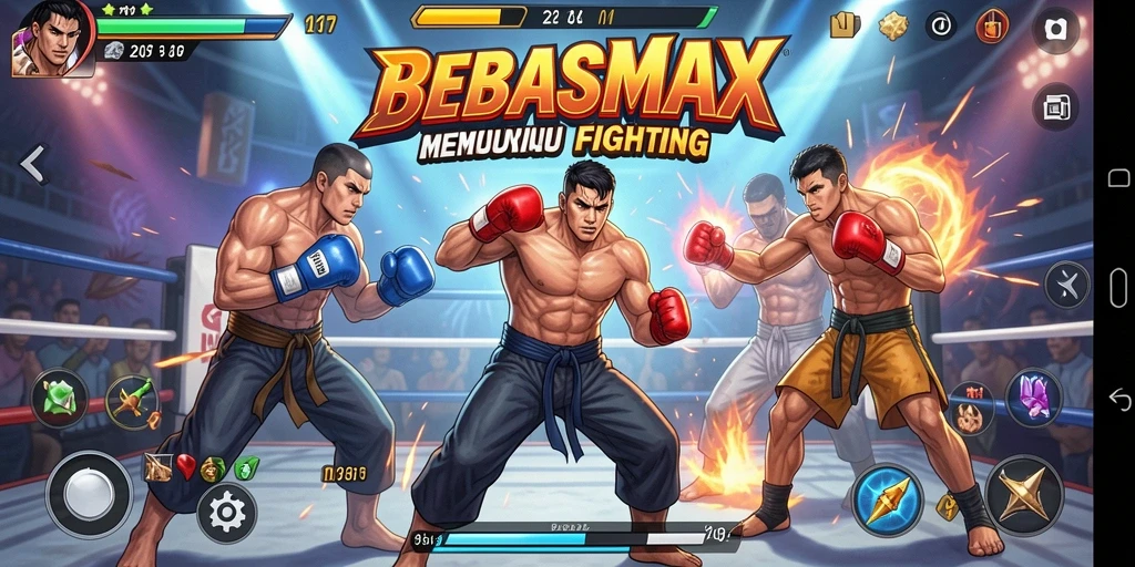 Gameplay BEBASMAX yang seru dan mendebarkan dalam pertarungan Fighting.