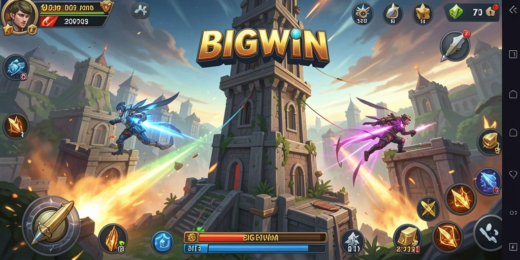 Tampilan gameplay menegangkan di BIGWIN, menara yang siap berperang.