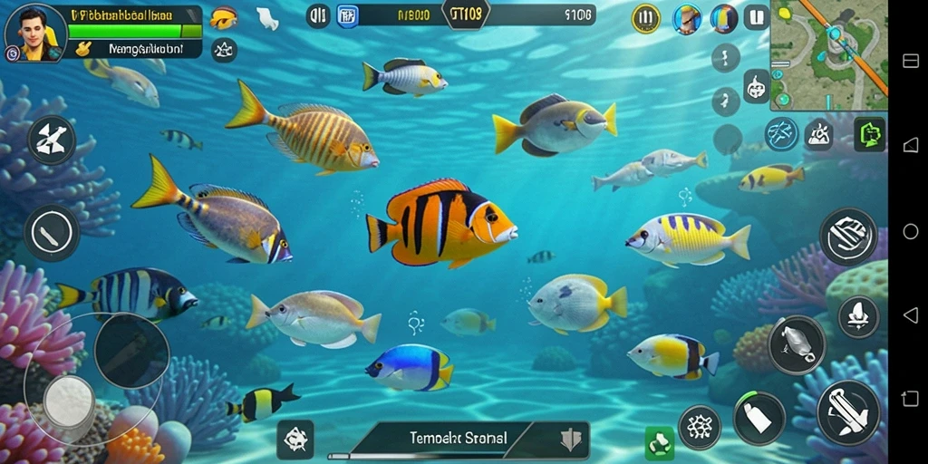 Screenshot gameplay GT108 menampilkan serunya menangkap ikan.