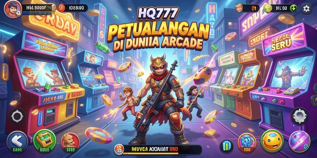 Tampilan gameplay seru dari HQ777 dengan karakter berwarna-warni.