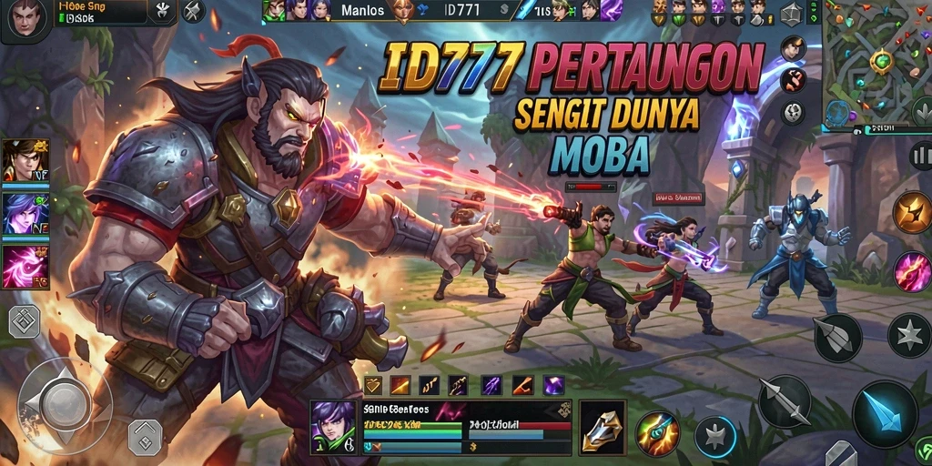 Tangkapan layar utama ID777 menampilkan aksi seru dalam kompetisi MOBA.