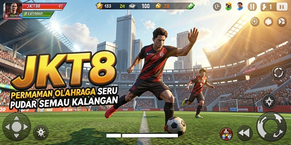 Tampilan gameplay JKT8 yang penuh aksi olahraga.