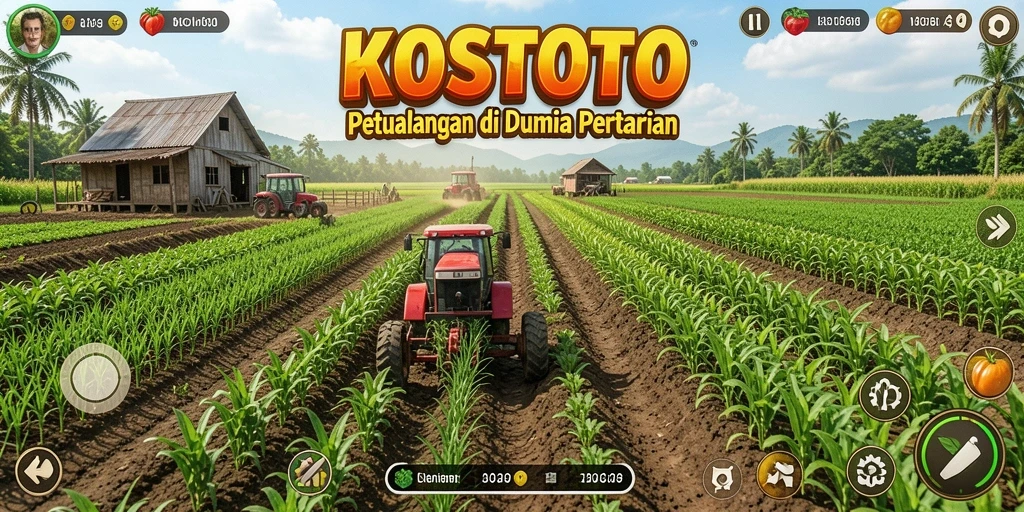 Tampilan gameplay KOSTOTO yang memukau dengan kebun yang rimbun.