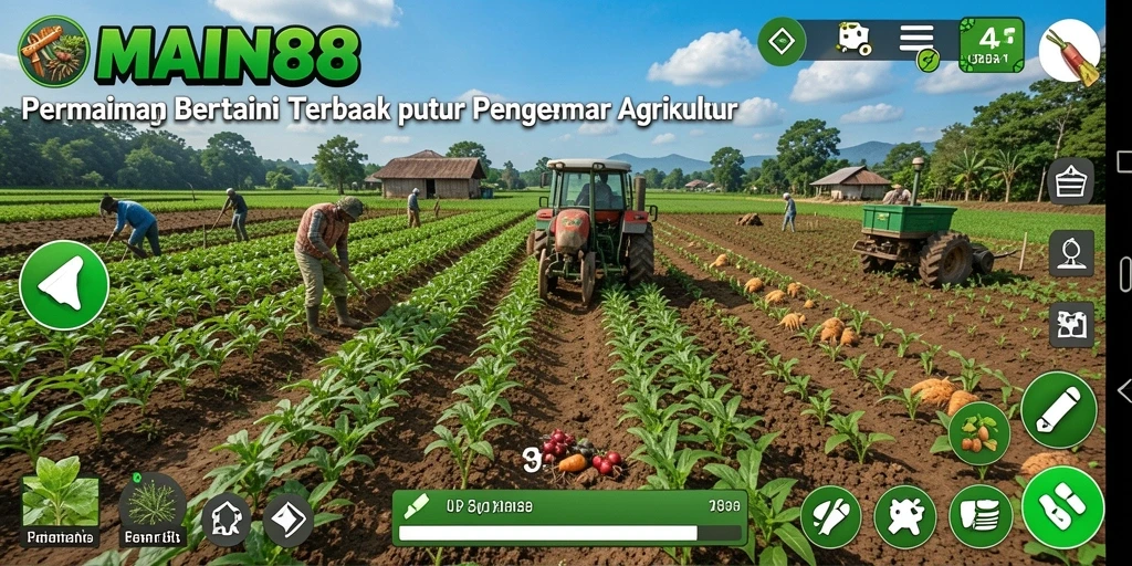 Tampilan gameplay <strong>MAIN88</strong> yang menampilkan aktivitas bertani yang seru.