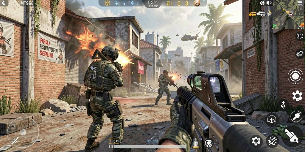 Gameplay intens MT966 dengan grafis memukau dan aksi tembak-menembak.
