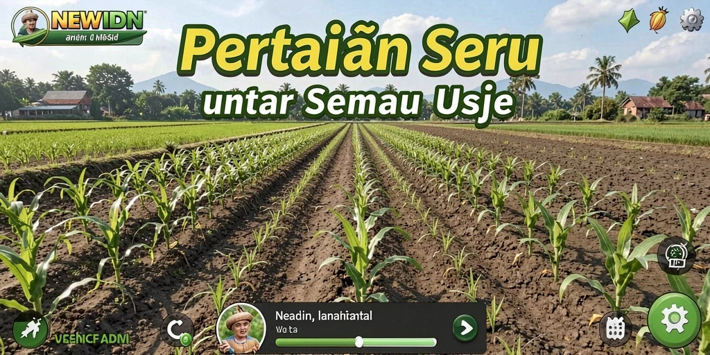 Tangkapan layar gameplay NEWIDN menampilkan kebun yang rimbun dan hewan ternak.