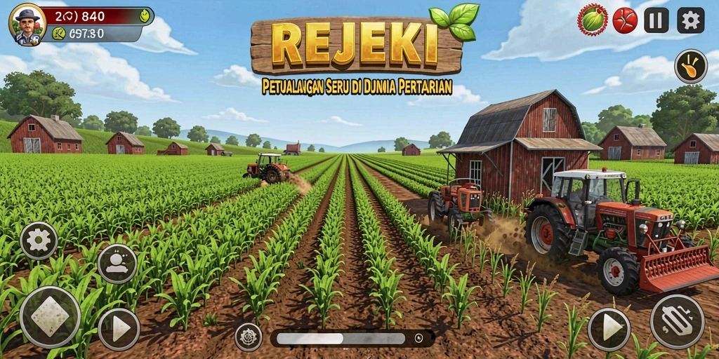 Tampilan gameplay REJEKI yang menarik dengan elemen pertanian yang hidup.