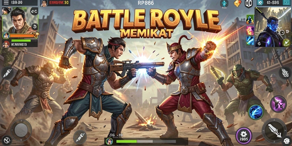Screenshot RP886 menampilkan gameplay Battle Royale yang intens dan mendebarkan.