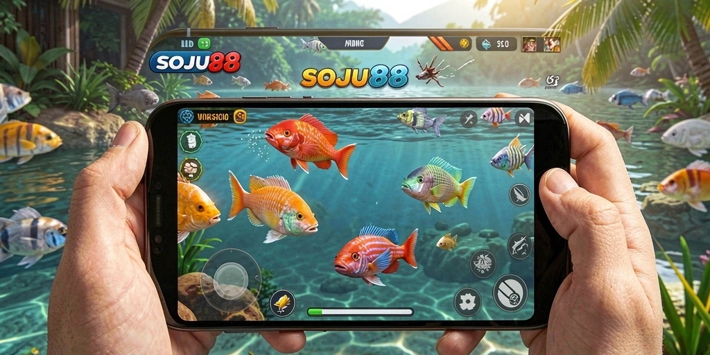 Tampilan menarik dari gameplay SOJU88 dengan ikan yang beragam.