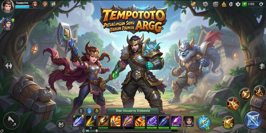 Screenshot TEMPOTOTO menampilkan epic battle di dunia fantasi ARPG.