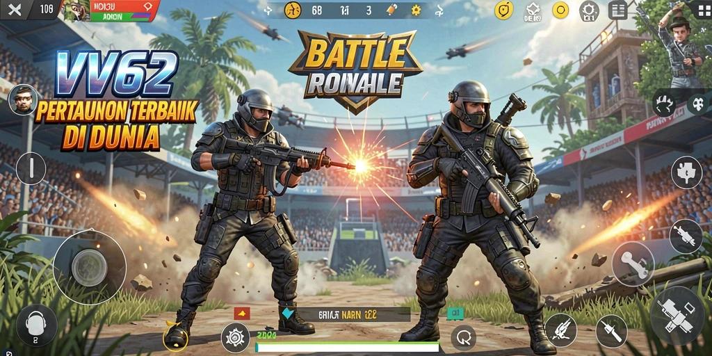 Screenshot utama VV62 menampilkan aksi mengagumkan dalam gameplay Battle Royale.